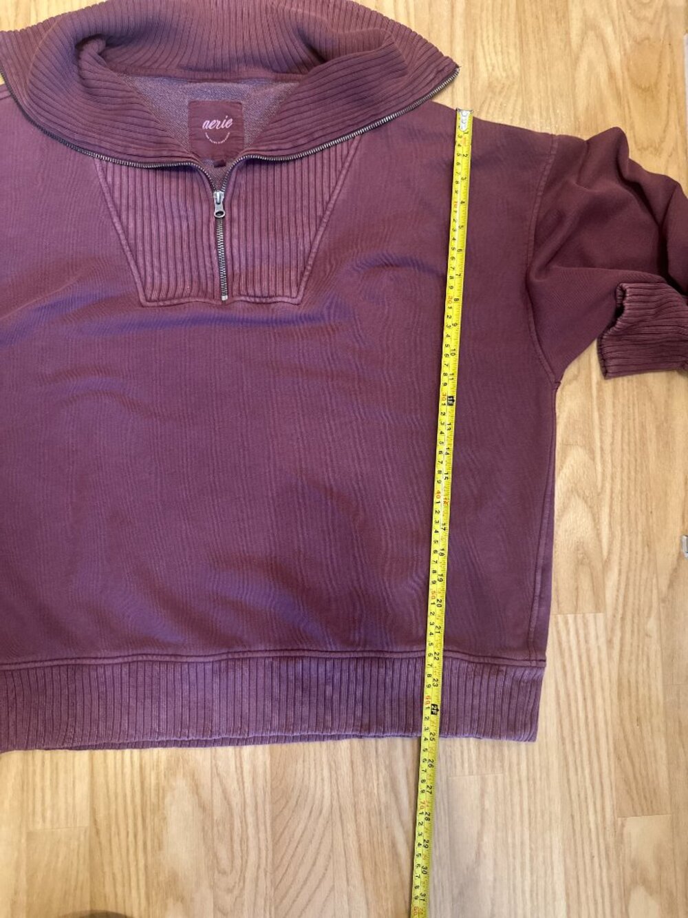 Aerie Oversized Half Zip Sweatshirt XL Burgundy Funnel Neck - Picture 7 of 7